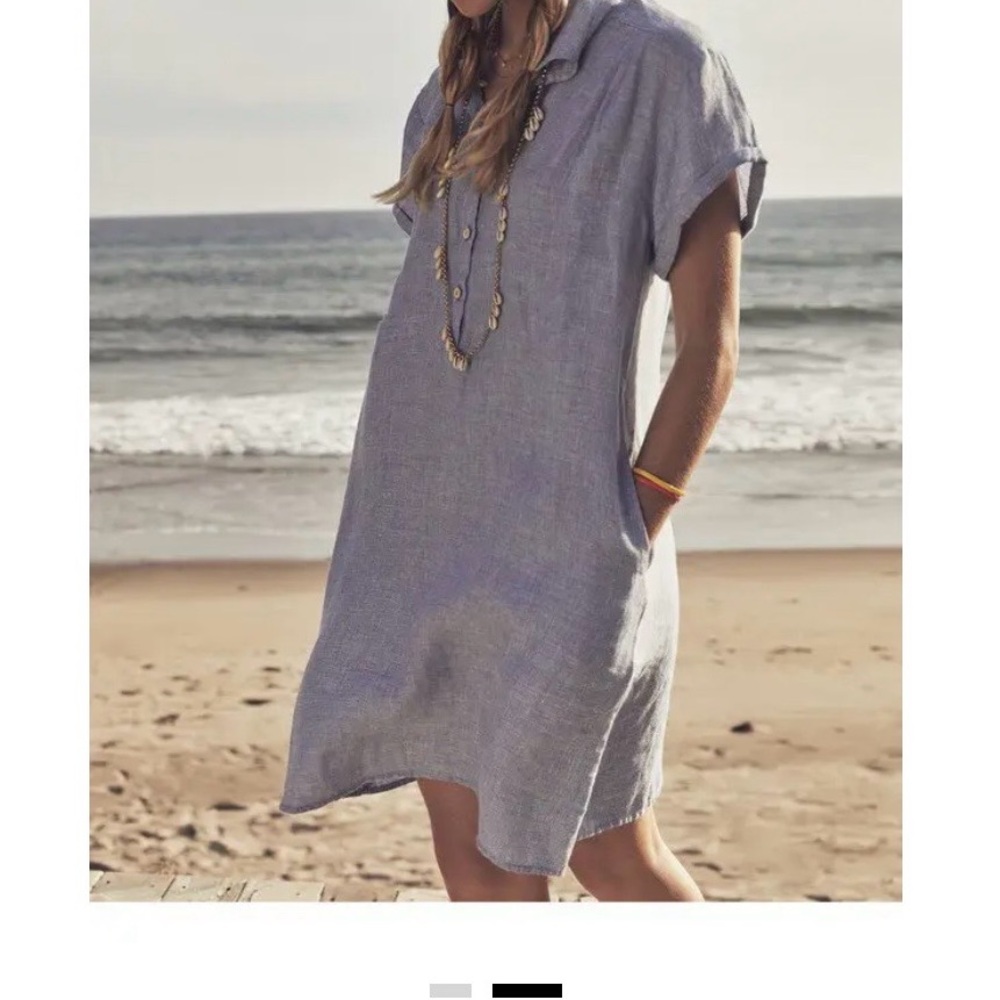 Faherty Hana Lightblue basketweave 100% linen Beach CoverUp shirtdress XS preppy